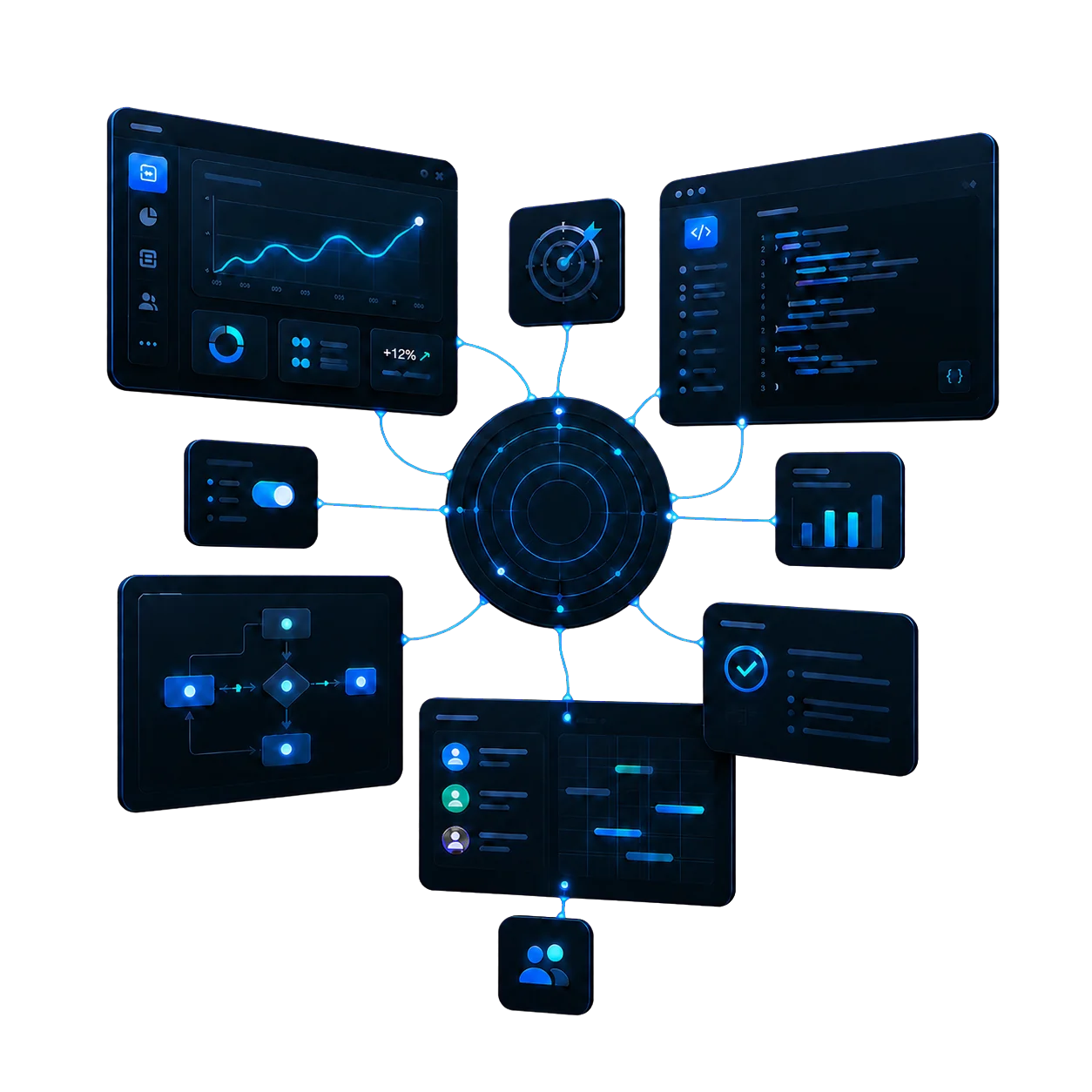 Dashboards, automações, código e equipes conectados em um único ecossistema digital